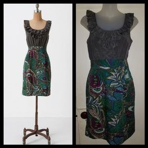 Anthropologie Maeve Ruffled Silk Blend Paisley Printed sleeveless Dress